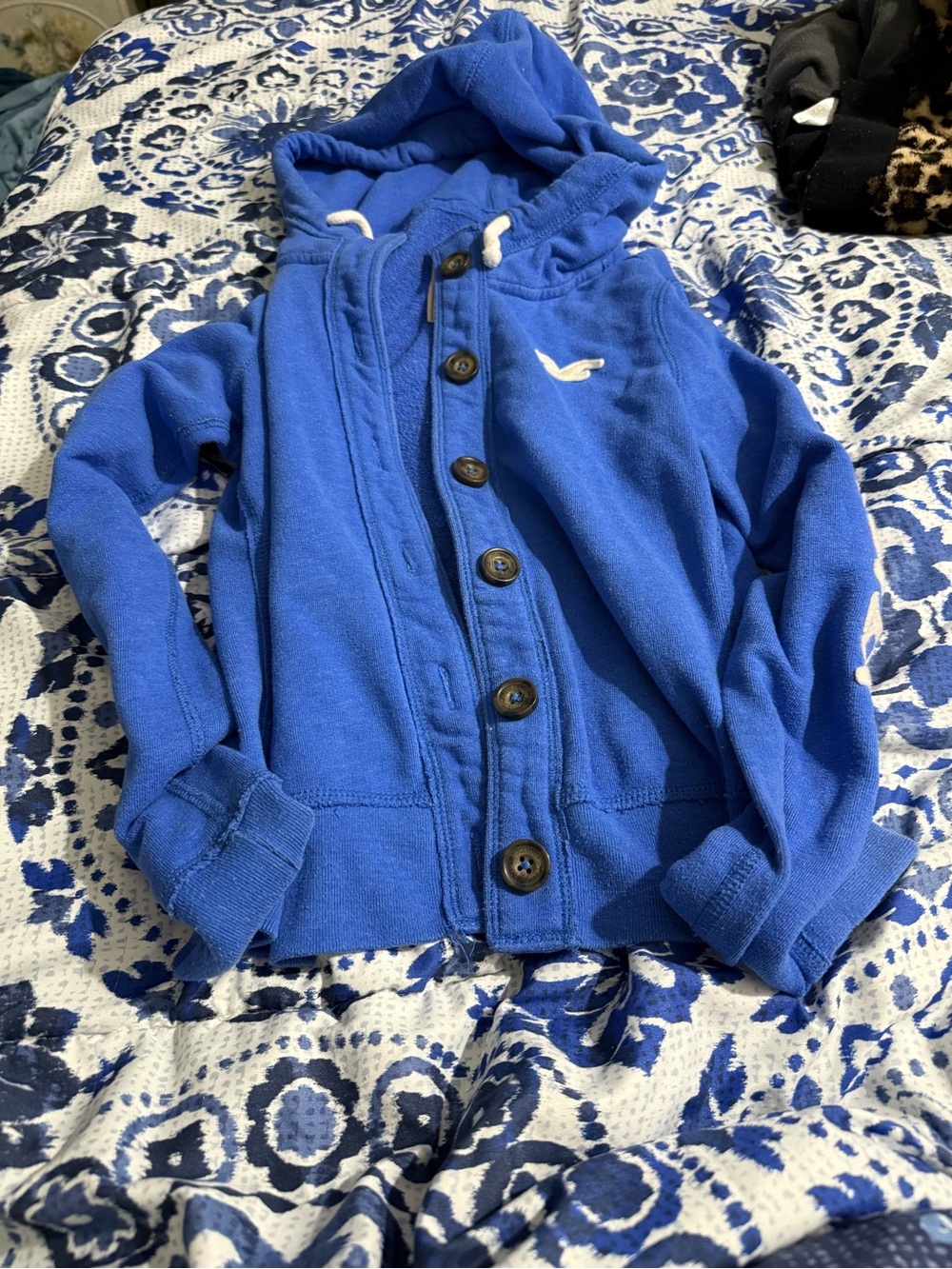 Blue Hooded Button-Front Jacket